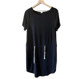 Women's S J Crew Drawstring Black Waist T-shirt Dress Short Sleeve Loose Fit